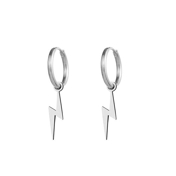 Silver Hoop Lightening Bolt Earring‎ - Picture 5 of 8